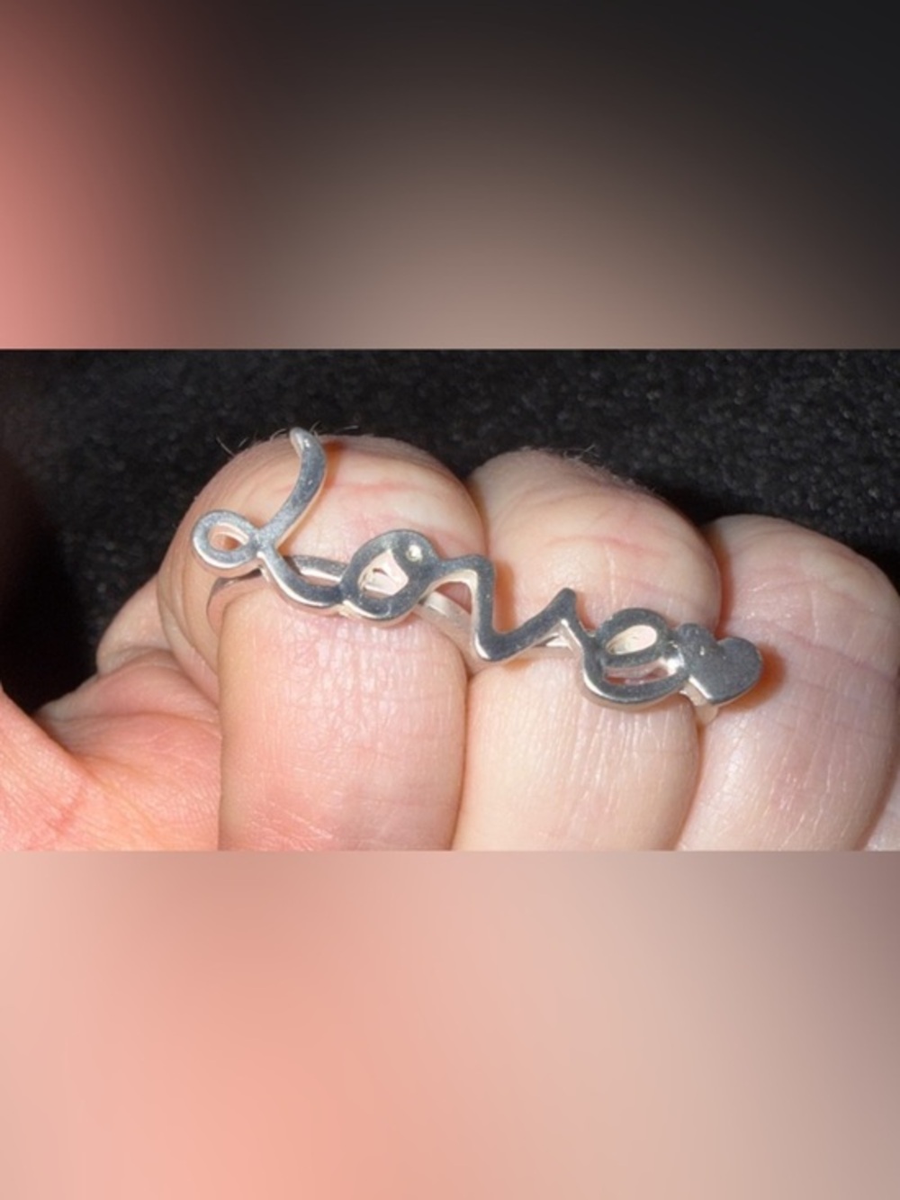 Double Finger 'Love' Heart Script Ring in Silver